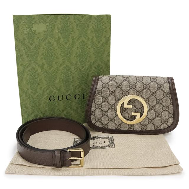 （未使用　展示品）グッチ GUCCI ブロンディ ボディ ウエスト ベルトバッグ 斜め掛け GGスプリームキャンバス レザー ベージュ ブラウン 茶 ゴールド金具 703807_1