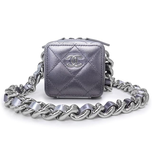 （未使用　展示品）シャネル CHANEL ココマーク マトラッセ パンクキューブ チェーン ミニ ショルダーバッグ ポシェット メタリック ラムスキン レザー シルバー シルバー金具 AP2529