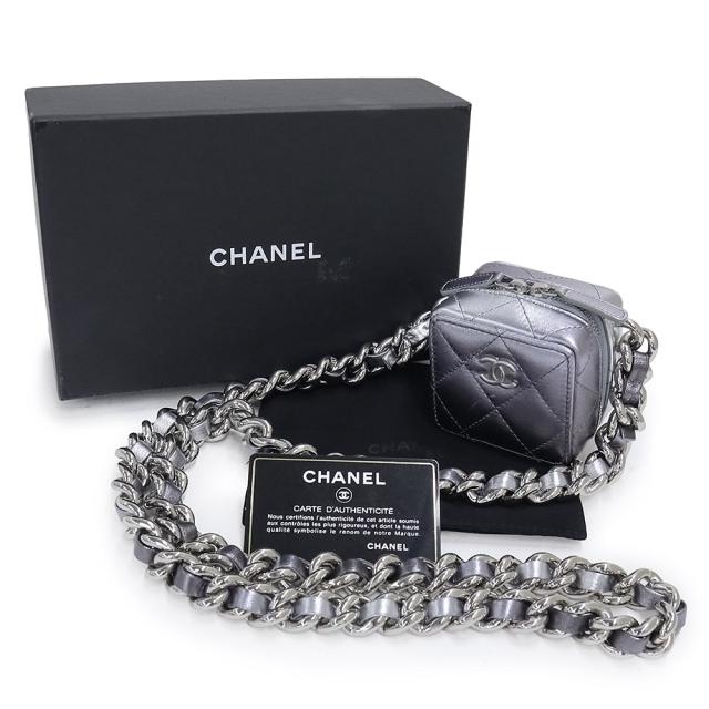 （未使用　展示品）シャネル CHANEL ココマーク マトラッセ パンクキューブ チェーン ミニ ショルダーバッグ ポシェット メタリック ラムスキン レザー シルバー シルバー金具 AP2529_1