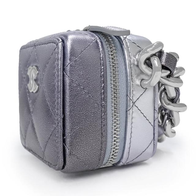 （未使用　展示品）シャネル CHANEL ココマーク マトラッセ パンクキューブ チェーン ミニ ショルダーバッグ ポシェット メタリック ラムスキン レザー シルバー シルバー金具 AP2529_3
