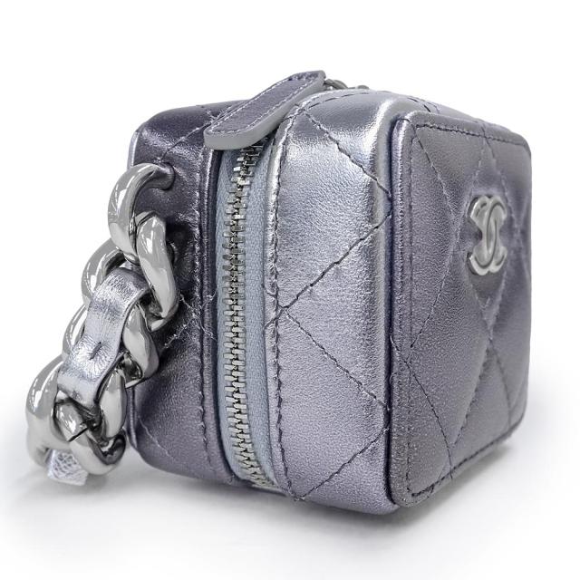 （未使用　展示品）シャネル CHANEL ココマーク マトラッセ パンクキューブ チェーン ミニ ショルダーバッグ ポシェット メタリック ラムスキン レザー シルバー シルバー金具 AP2529_4