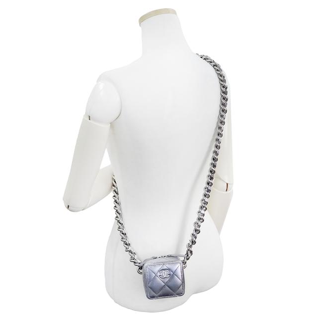 （未使用　展示品）シャネル CHANEL ココマーク マトラッセ パンクキューブ チェーン ミニ ショルダーバッグ ポシェット メタリック ラムスキン レザー シルバー シルバー金具 AP2529_7
