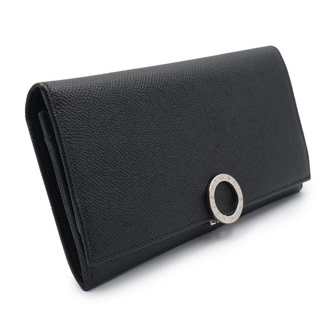 箱付き美品✨ ブルガリ 三つ折り 財布 黒　サークルロゴ 金具 レザー パイソン 箱付き美品✨ ブルガリ 三つ折り 財布 黒 サークルロゴ 金具 レザー