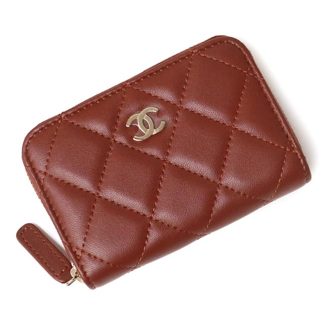 （新品・未使用品）シャネル CHANEL マトラッセ クラシック ジップ パース ケース 小銭入れ 財布 ラムスキン レザー ブラウン 茶 ゴールド金具 AP0216 箱付