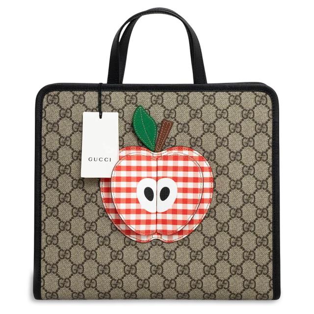 （新品・未使用品）グッチ GUCCI チルドレンズ 3D アップル ギンガムチェック ハンドバッグ トート GGスプリームキャンバス ベージュ ブラック レッド 黒 赤 シルバー金具 ？648797
