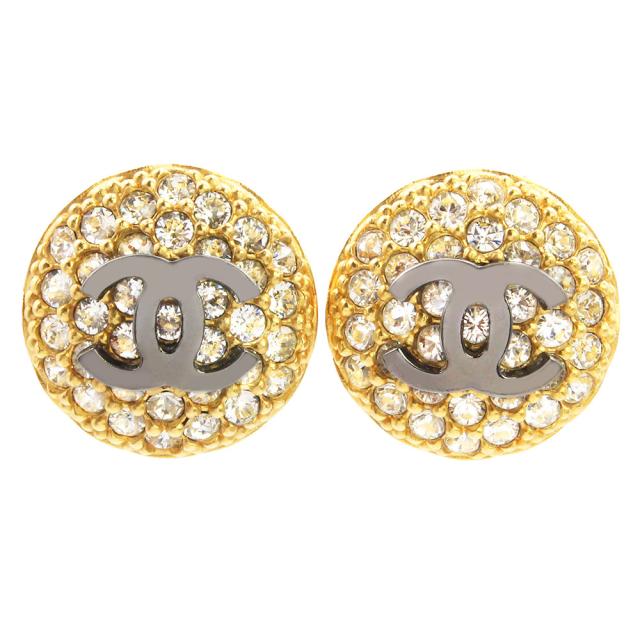 シャネル CHANEL ラインストーン ココマーク ピアス 12A ゴールド 正規