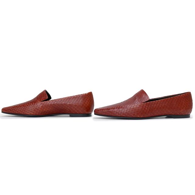 （未使用保管品）ザ ロウ THE ROW ミニマル ローファー モカシン スリッポン 靴 #35 22.5cm パイソン エキゾチックレザー RUST ラスト レッド 赤 F1095