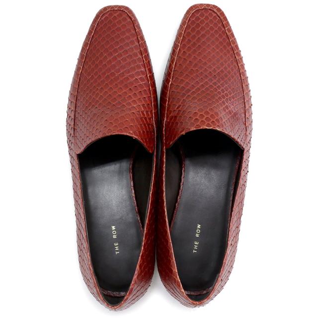 （未使用保管品）ザ ロウ THE ROW ミニマル ローファー モカシン スリッポン 靴 #35 22.5cm パイソン エキゾチックレザー RUST ラスト レッド 赤 F1095