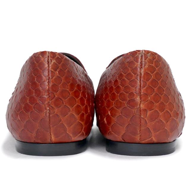 （未使用保管品）ザ ロウ THE ROW ミニマル ローファー モカシン スリッポン 靴 #35 22.5cm パイソン エキゾチックレザー RUST ラスト レッド 赤 F1095