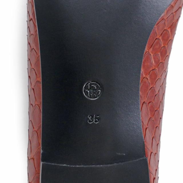 （未使用保管品）ザ ロウ THE ROW ミニマル ローファー モカシン スリッポン 靴 #35 22.5cm パイソン エキゾチックレザー RUST ラスト レッド 赤 F1095