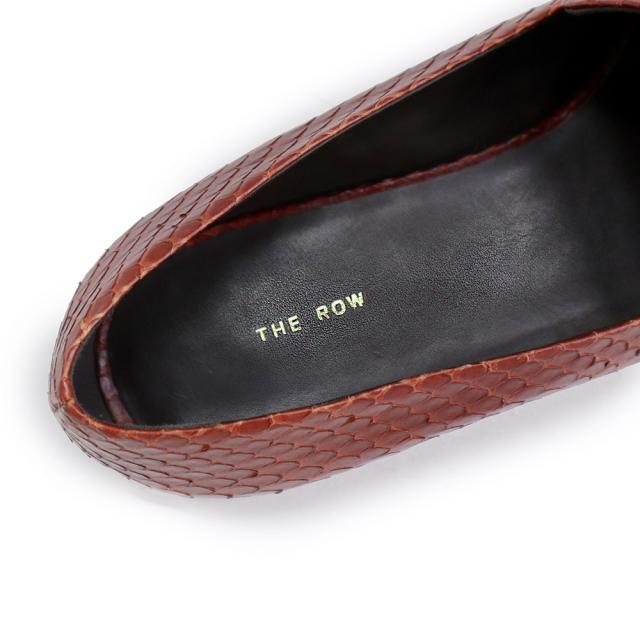 （未使用保管品）ザ ロウ THE ROW ミニマル ローファー モカシン スリッポン 靴 #35 22.5cm パイソン エキゾチックレザー RUST ラスト レッド 赤 F1095