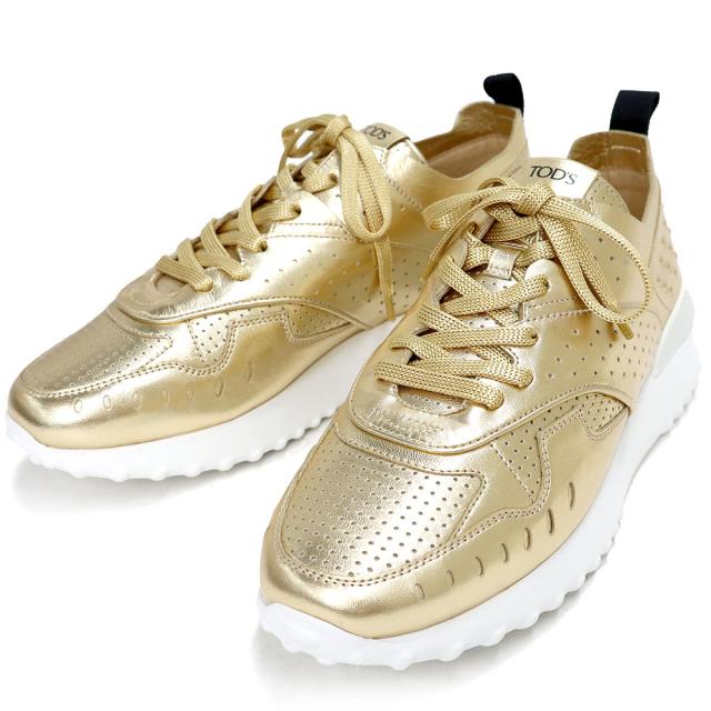 （未使用保管品）トッズ TOD’S パンチング ローカット スニーカー 靴 #39.5 26.5cm メタリックレザー ゴールド XXW80A0W590MTZG209