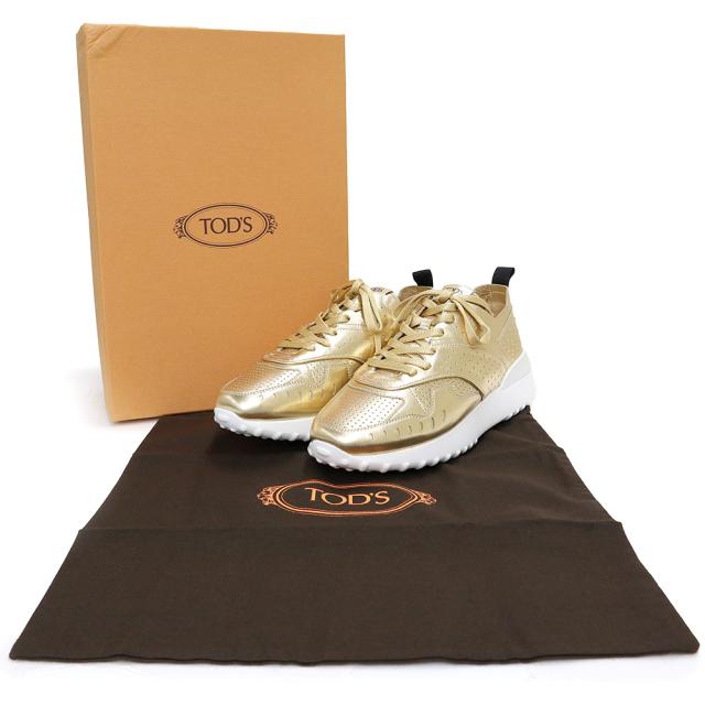 （未使用保管品）トッズ TOD’S パンチング ローカット スニーカー 靴 #39.5 26.5cm メタリックレザー ゴールド XXW80A0W590MTZG209