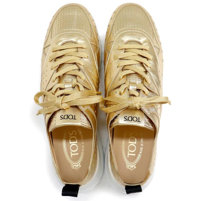 （未使用保管品）トッズ TOD’S パンチング ローカット スニーカー 靴 #39.5 26.5cm メタリックレザー ゴールド XXW80A0W590MTZG209