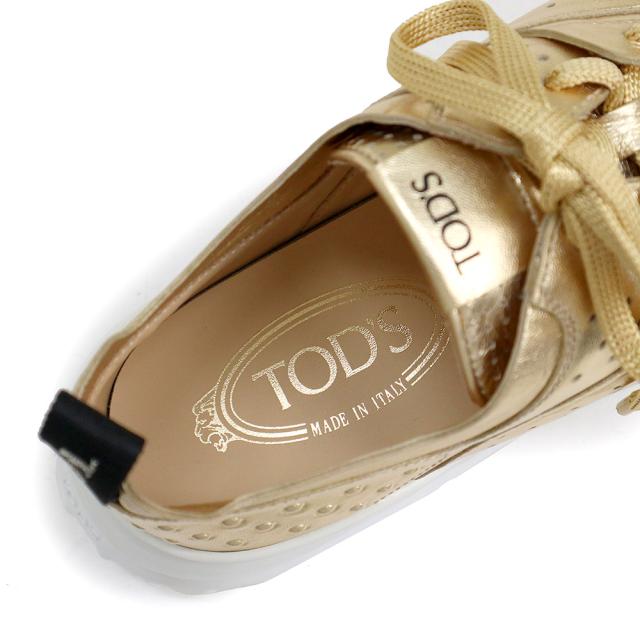 （未使用保管品）トッズ TOD’S パンチング ローカット スニーカー 靴 #39.5 26.5cm メタリックレザー ゴールド XXW80A0W590MTZG209