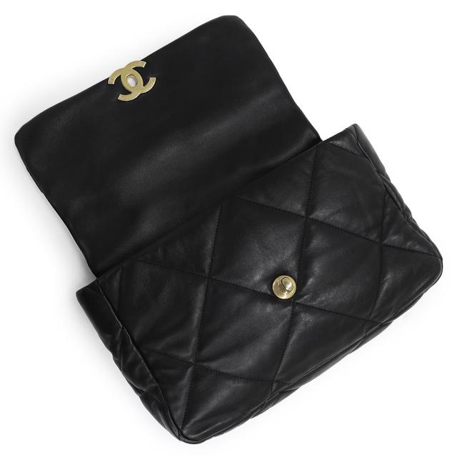（中古）シャネル CHANEL 19 ラージ チェーン ココマーク マトラッセ 2way ショルダー ハンドバッグ 斜め掛け ゴートスキン レザー ブラック 黒 アンティークゴールド アンティークシルバー金具 AS1161_1