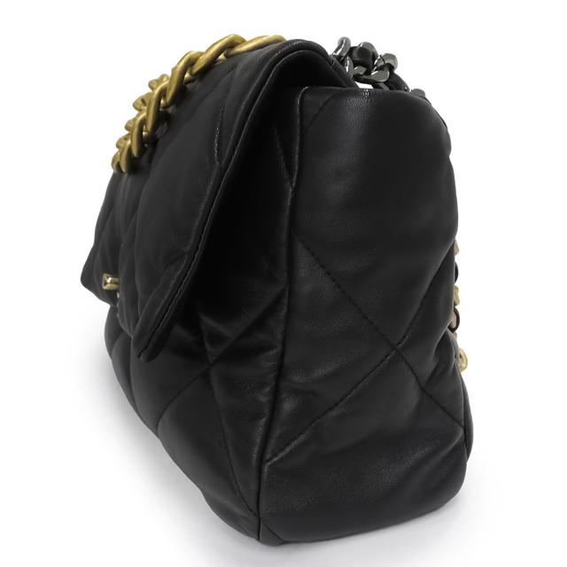 （中古）シャネル CHANEL 19 ラージ チェーン ココマーク マトラッセ 2way ショルダー ハンドバッグ 斜め掛け ゴートスキン レザー ブラック 黒 アンティークゴールド アンティークシルバー金具 AS1161_3