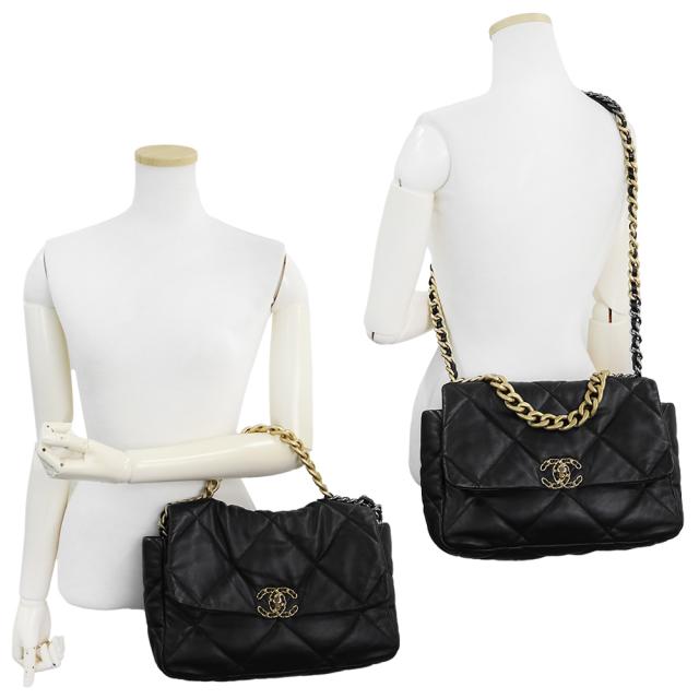 （中古）シャネル CHANEL 19 ラージ チェーン ココマーク マトラッセ 2way ショルダー ハンドバッグ 斜め掛け ゴートスキン レザー ブラック 黒 アンティークゴールド アンティークシルバー金具 AS1161_7