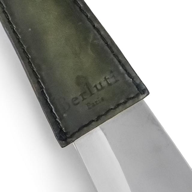 （中古）ベルルッティ Berluti シューホーン 靴べら レザー カーキ シルバー 緑_3