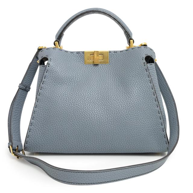 （未使用　展示品）フェンディ FENDI ピーカブー セレリア アイコニック エッセンシャリー 2Way 斜め掛け ショルダー ハンドバッグ ローマンレザー ブルーグレー マットゴールド金具 8BN302