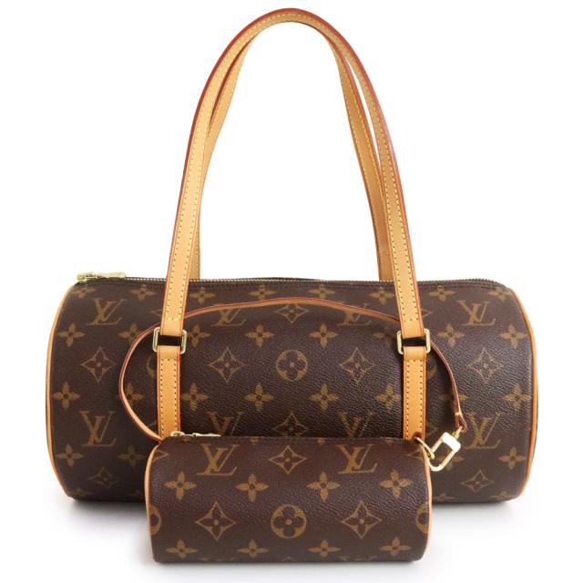 （中古）ルイ ヴィトン LOUIS VUITTON パピヨン 30 ハンドバッグ モノグラム ヌメ革 レザー ブラウン 茶 ゴールド金具 M51385
