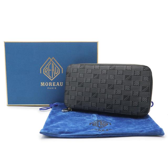 （新品・未使用品）モロー パリ MOREAU PARIS コンチネンタル ラウンドファスナー ジップウォレット 長財布 カーフスキン レザー ブラック グレー 黒 ゴールド金具 箱付_1
