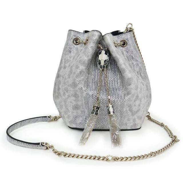 （新品・未使用品）ブルガリ BVLGARI セルペンティ フォーエバー バケット スモール チェーン 巾着 ショルダーバッグ 斜め掛け カルングレザー シルバー ゴールド金具 289952