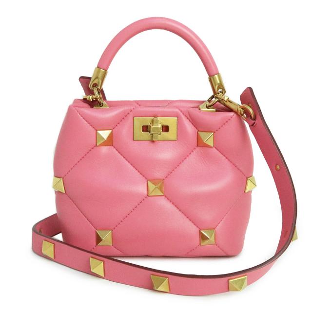 （未使用　展示品）ヴァレンティノ ガラヴァーニ Valentino Garavani ローマンスタッズ 2WAY ショルダー ハンドバッグ 斜め掛け ラムスキン レザー ピンク ゴールド金具 VW0B0I97BSF