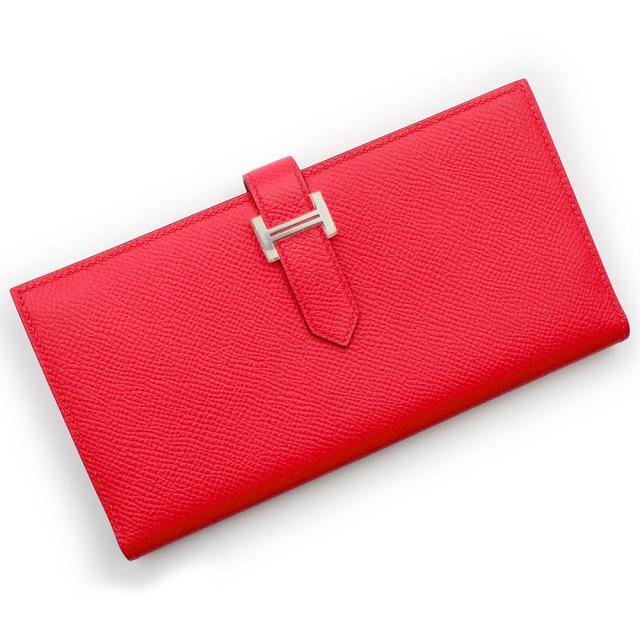 （新品・未使用品）エルメス HERMES ベアン スフレ 二つ折り長財布 ヴォーエプソン レザー Rose extreme ローズエクストリーム ピンク シルバー金具 D刻印 箱付