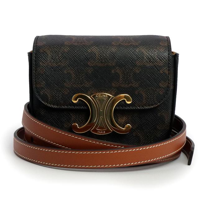 （新品・未使用品）セリーヌ CELINE ミニ クロード ポーチ ショルダーバッグ 斜め掛け トリオンフキャンバス カーフスキン レザー タン ブラウン 茶 ゴールド金具 10I512DQB 箱付