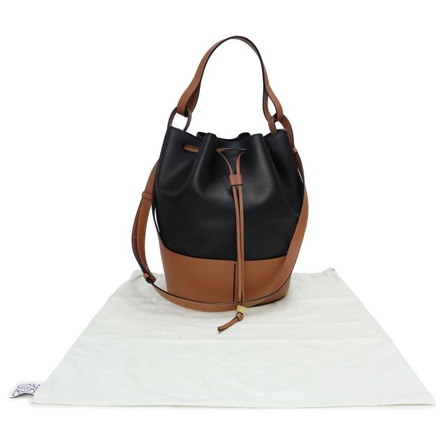 （未使用　展示品）ロエベ LOEWE バルーン ラージ 2way ショルダー ハンドバッグ 斜め掛け ナパカーフ レザー ブラック タン ブラウン 黒 茶 ゴールド金具 326.76AC29