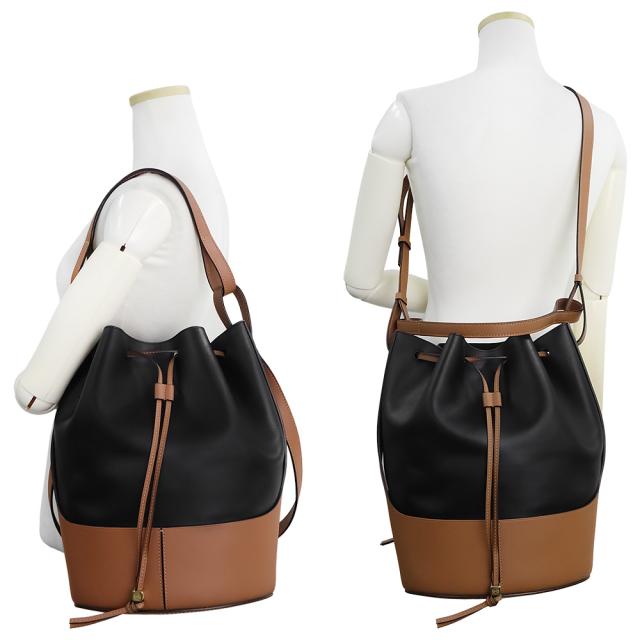 （未使用　展示品）ロエベ LOEWE バルーン ラージ 2way ショルダー ハンドバッグ 斜め掛け ナパカーフ レザー ブラック タン ブラウン 黒 茶 ゴールド金具 326.76AC29