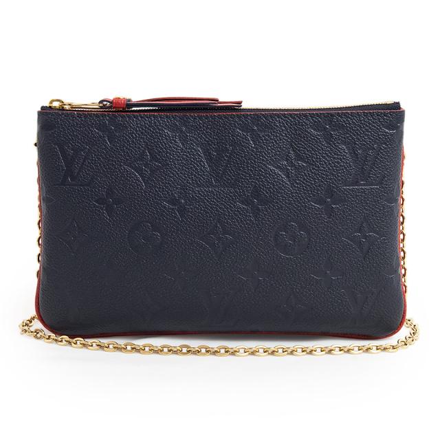 （未使用　展示品）ルイ ヴィトン LOUIS VUITTON ポシェット ドゥーブル ジップ チェーン ショルダーバッグ 斜め掛け モノグラムアンプラント レザー マリーヌルージュ 紺 赤 ゴールド金具 M63916