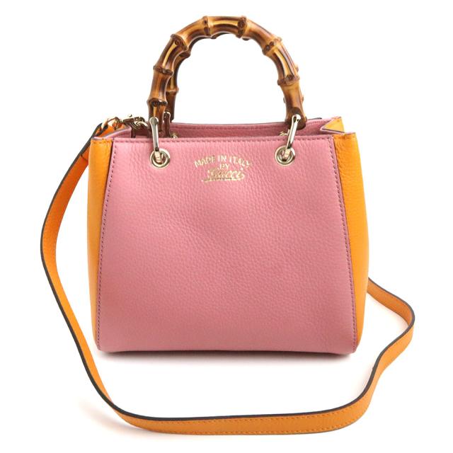 （未使用　展示品）グッチ GUCCI ？レザー バンブー ショッパー ミニ 2WAY ショルダー ハンドバッグ 斜め掛け ピンク オレンジ 368823