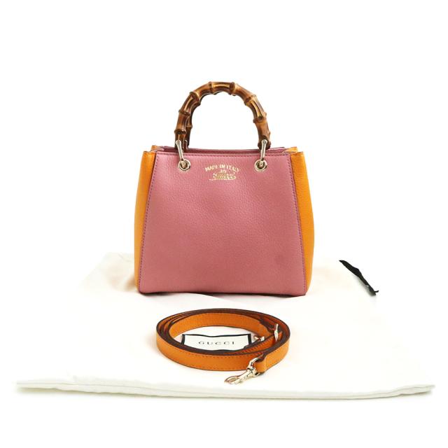 （未使用　展示品）グッチ GUCCI ？レザー バンブー ショッパー ミニ 2WAY ショルダー ハンドバッグ 斜め掛け ピンク オレンジ 368823_1