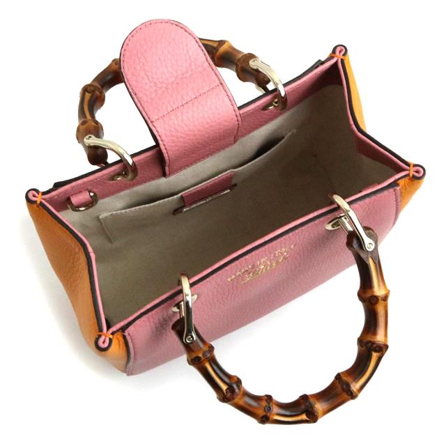 （未使用　展示品）グッチ GUCCI ？レザー バンブー ショッパー ミニ 2WAY ショルダー ハンドバッグ 斜め掛け ピンク オレンジ 368823_2