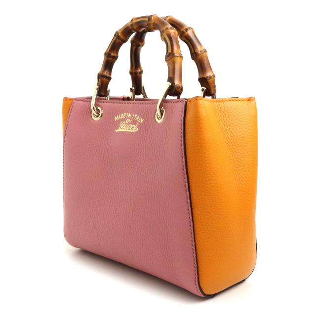 （未使用　展示品）グッチ GUCCI ？レザー バンブー ショッパー ミニ 2WAY ショルダー ハンドバッグ 斜め掛け ピンク オレンジ 368823_3