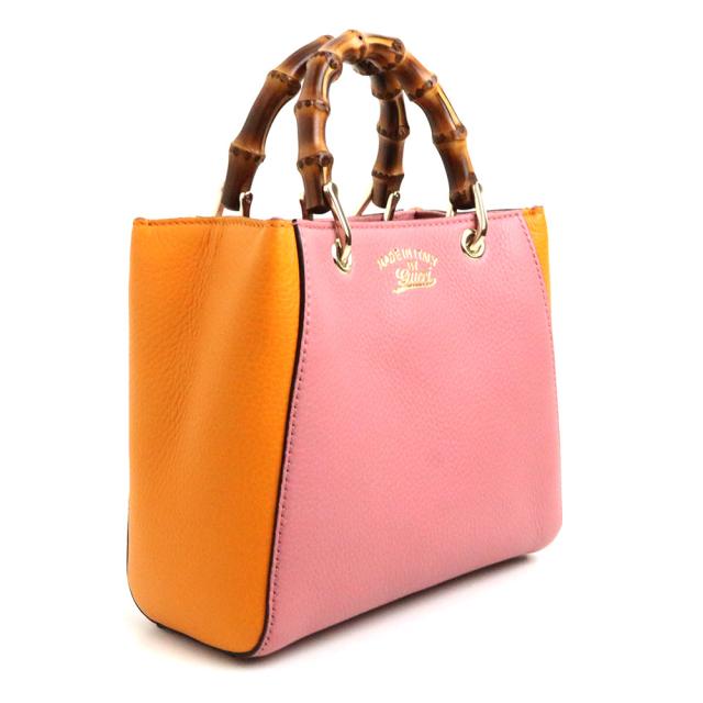 （未使用　展示品）グッチ GUCCI ？レザー バンブー ショッパー ミニ 2WAY ショルダー ハンドバッグ 斜め掛け ピンク オレンジ 368823_4