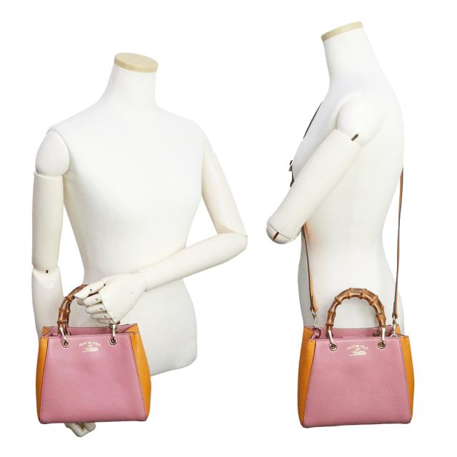 （未使用　展示品）グッチ GUCCI ？レザー バンブー ショッパー ミニ 2WAY ショルダー ハンドバッグ 斜め掛け ピンク オレンジ 368823_7