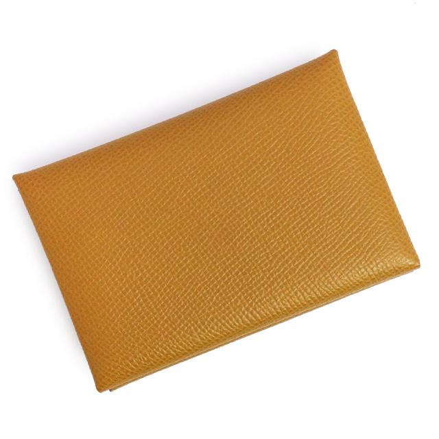 （新品・未使用品）エルメス HERMES カルヴィ デュオ コンパクト ケース カードケース パスケース 財布 小銭入れ 名刺入れ 定期入れ ヴォーエプソン レザー セサミ ブラウン 茶 シルバー金具 B刻印 箱付