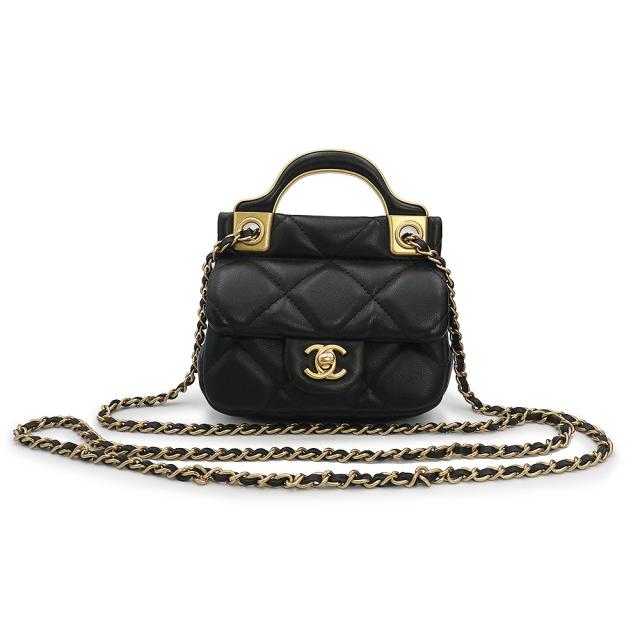 （未使用　展示品）シャネル CHANEL マトラッセ チェーン クラッチ ミニ ウォレット カードケース 2WAY ショルダー ハンドバッグ 斜め掛け カーフスキン レザー ブラック アンティークゴールド金具 AP2271
