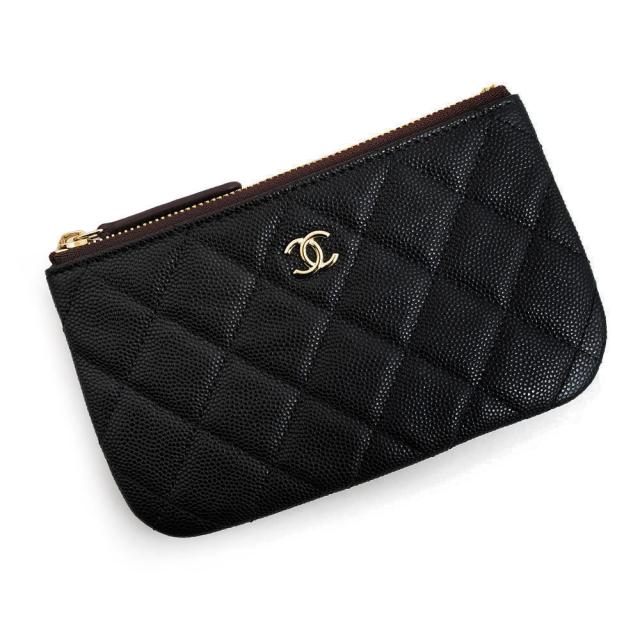 （新品・未使用品）シャネル CHANEL マトラッセ クラシック ミニ ポーチ ケース 小銭入れ 財布 キャビアスキン レザー ブラック ゴールド金具 A82365