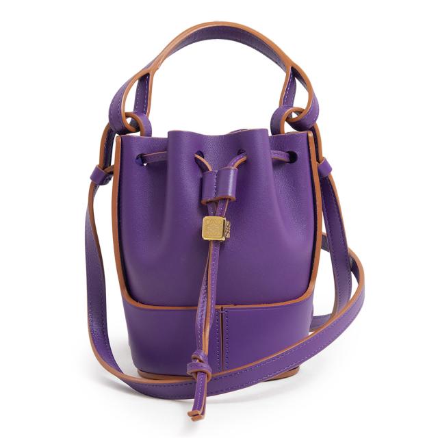 （未使用　展示品）ロエベ LOEWE バルーンバッグ ナノ ドローストリング 巾着 2WAY ショルダー ハンドバッグ 斜め掛け カーフスキン レザー パープル ゴールド金具 A710R85X01