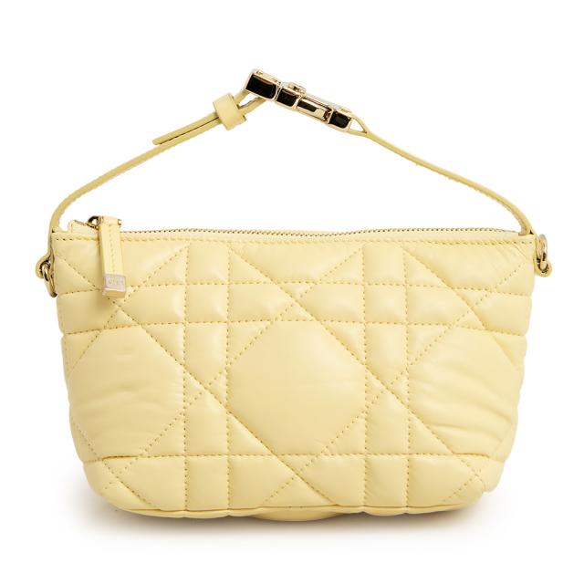 （未使用　展示品）クリスチャンディオール Christian Dior トラベル ノマド スモール ポーチ ハンドバッグ カナージュ カーフスキン レザー イエロー ゴールド金具 S5553