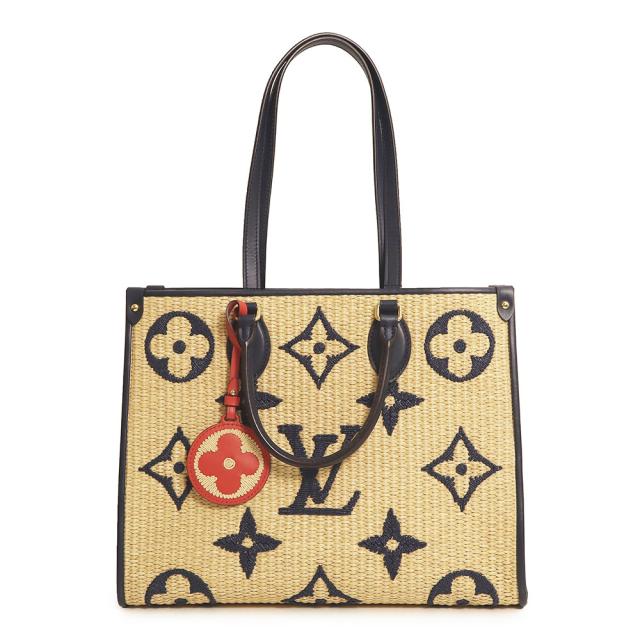 （未使用　展示品）ルイ ヴィトン LOUIS VUITTON モノグラム ラフィア オンザゴー MM トートバッグ RAFIA ラフィア レザー ブルー ベージュ ゴールド金具 M57723