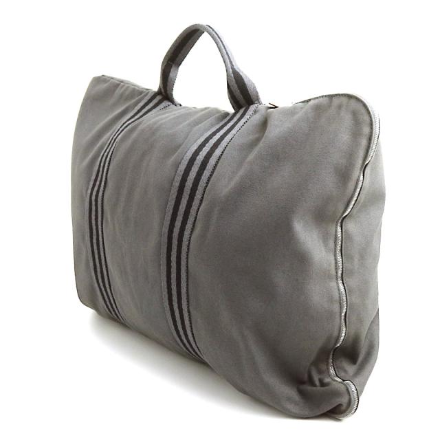 （中古）エルメス HERMES フールトゥ ポルトドキュマン ブリーフケース ドキュメントケース ビジネス ハンドバッグ キャンバス グレー シルバー金具