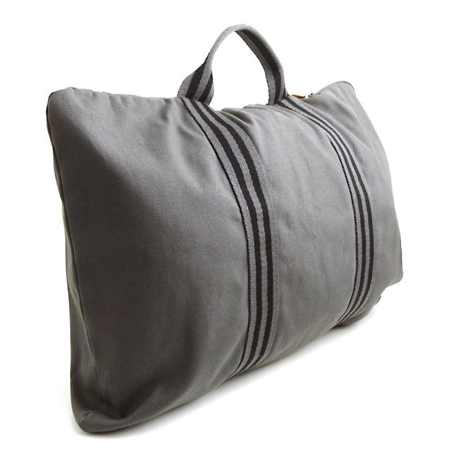 （中古）エルメス HERMES フールトゥ ポルトドキュマン ブリーフケース ドキュメントケース ビジネス ハンドバッグ キャンバス グレー シルバー金具