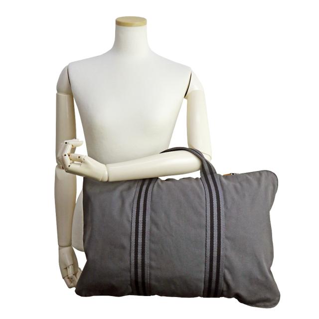 （中古）エルメス HERMES フールトゥ ポルトドキュマン ブリーフケース ドキュメントケース ビジネス ハンドバッグ キャンバス グレー シルバー金具