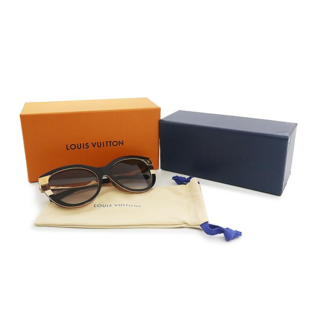 （美品）ルイ ヴィトン LOUIS VUITTON LV プティ スプソン キャットアイ サングラス 眼鏡 メガネ アイウェア アセテート メタル ノワール ブラック ゴールド Z1857E 箱付_1