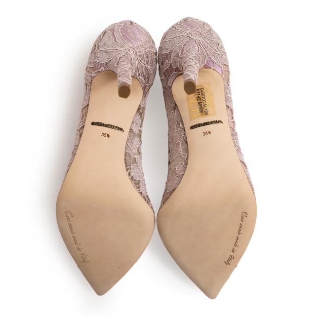 （未使用保管品）ドルチェアンドガッバーナ DOLCE&GABBANA レインボー ブローチ Bellucci パンプス 靴 22.5cm レース ゴートスキン パープル ゴールド金具 CD0066AL19887142 箱付
